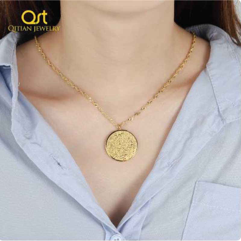Stainless Steel Round Holy Word Pendant Necklace
